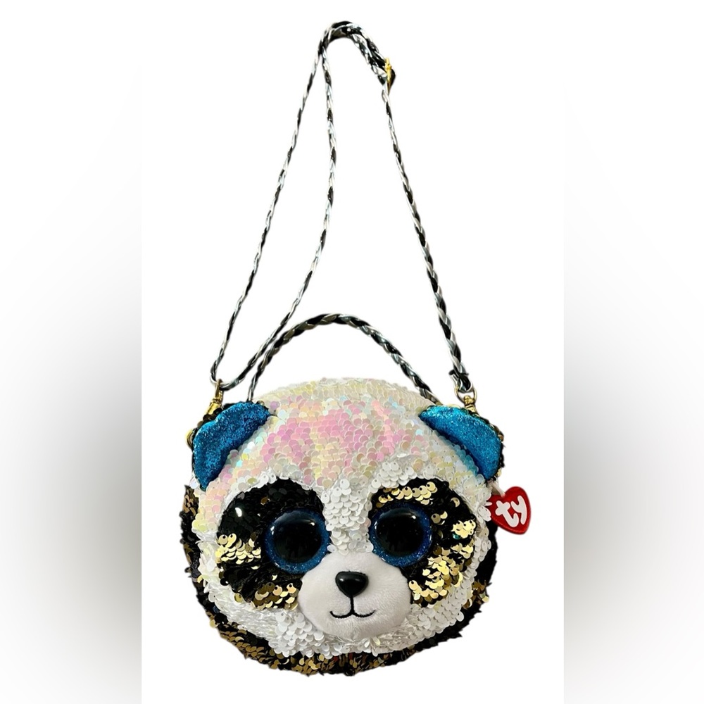 TY Beanie Boos Bamboo the Panda Crossbody Bag with Color Changing Sequins